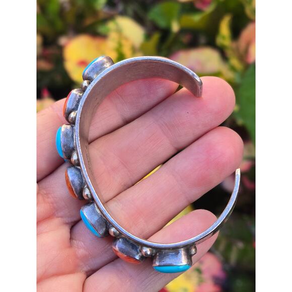 Vintage Native American Turquoise Spiny B Johnson Sterling Silver Cuff Bracelet - Picture 9 of 10